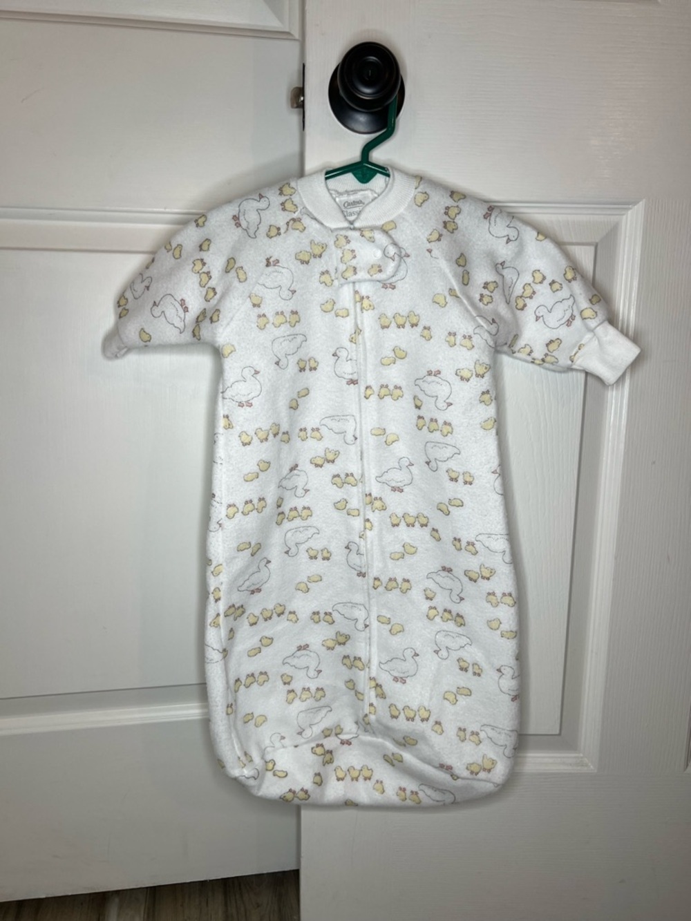 Vintage Carters Classic Fleece Baby Sleep Sac White Yellow Ducks OS up to 21 lb.